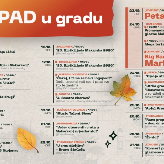 Dan grada uz Petra Grašu, Big Band Makarska i Marka Tolju, bogat program tijekom cijelog listopada
